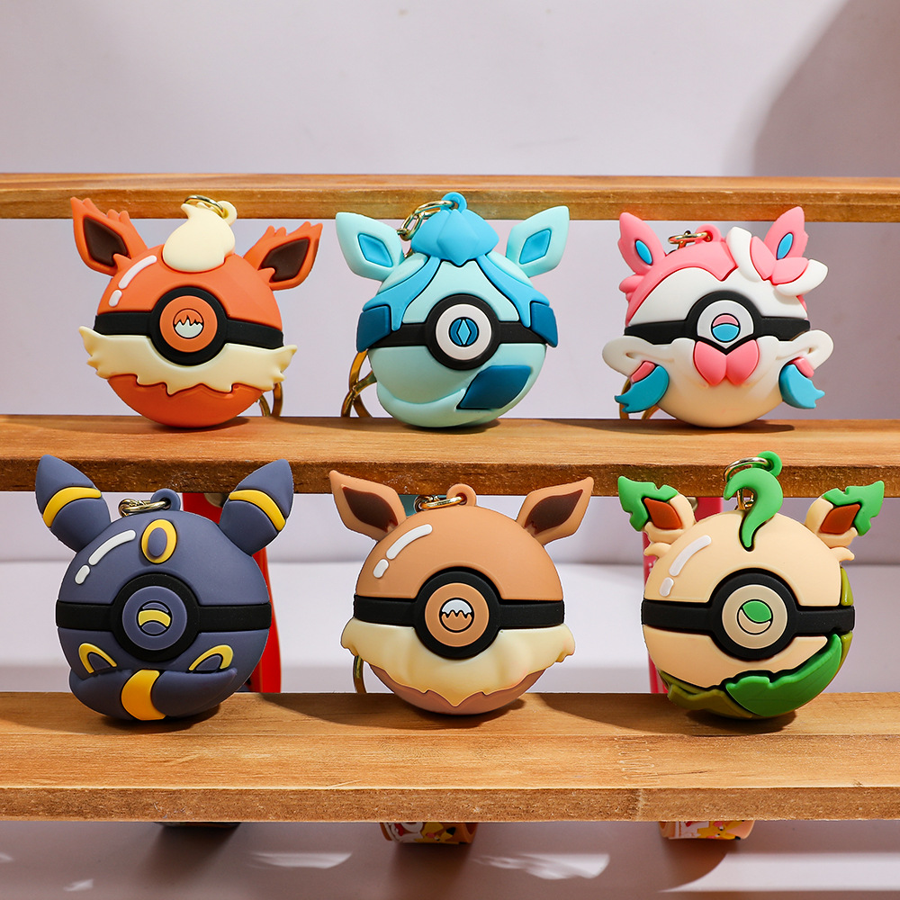 Pokeball Cosplay Prop - 6pcs Gantungan Kunci Kartun Pikachu Glaceon